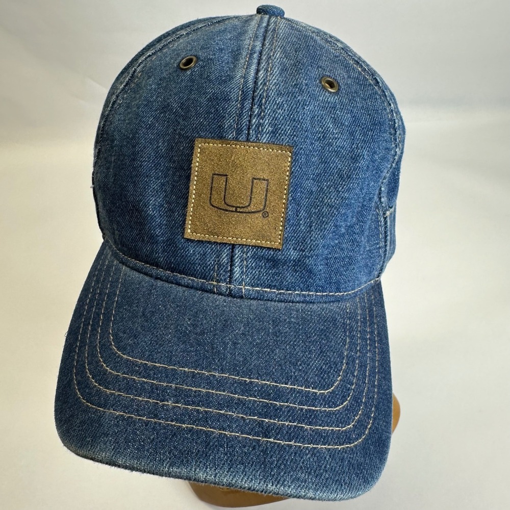 Miami Hurricanes Denim Baseball Cap Blue The U Suede Patch Adjustable Hat NCAA